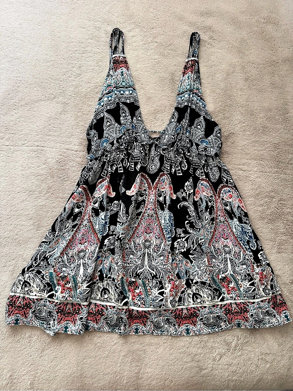Intimately Free People Paisley Babydoll Mini Slip Dress Black Multicolor S